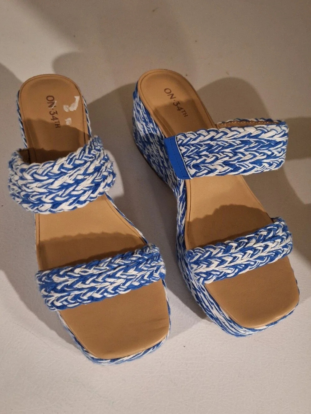 Blue & White Braided Platform Sandals -